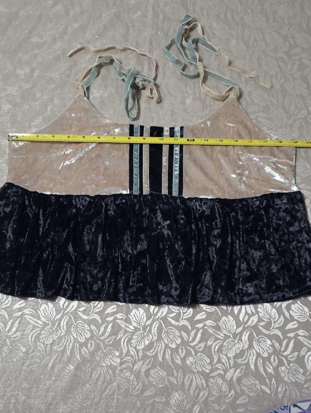NWT POL Velvet Ruffle Babydoll Crop Top in Cream & Black w/ Cream & Gray Straps - Picture 8 of 15